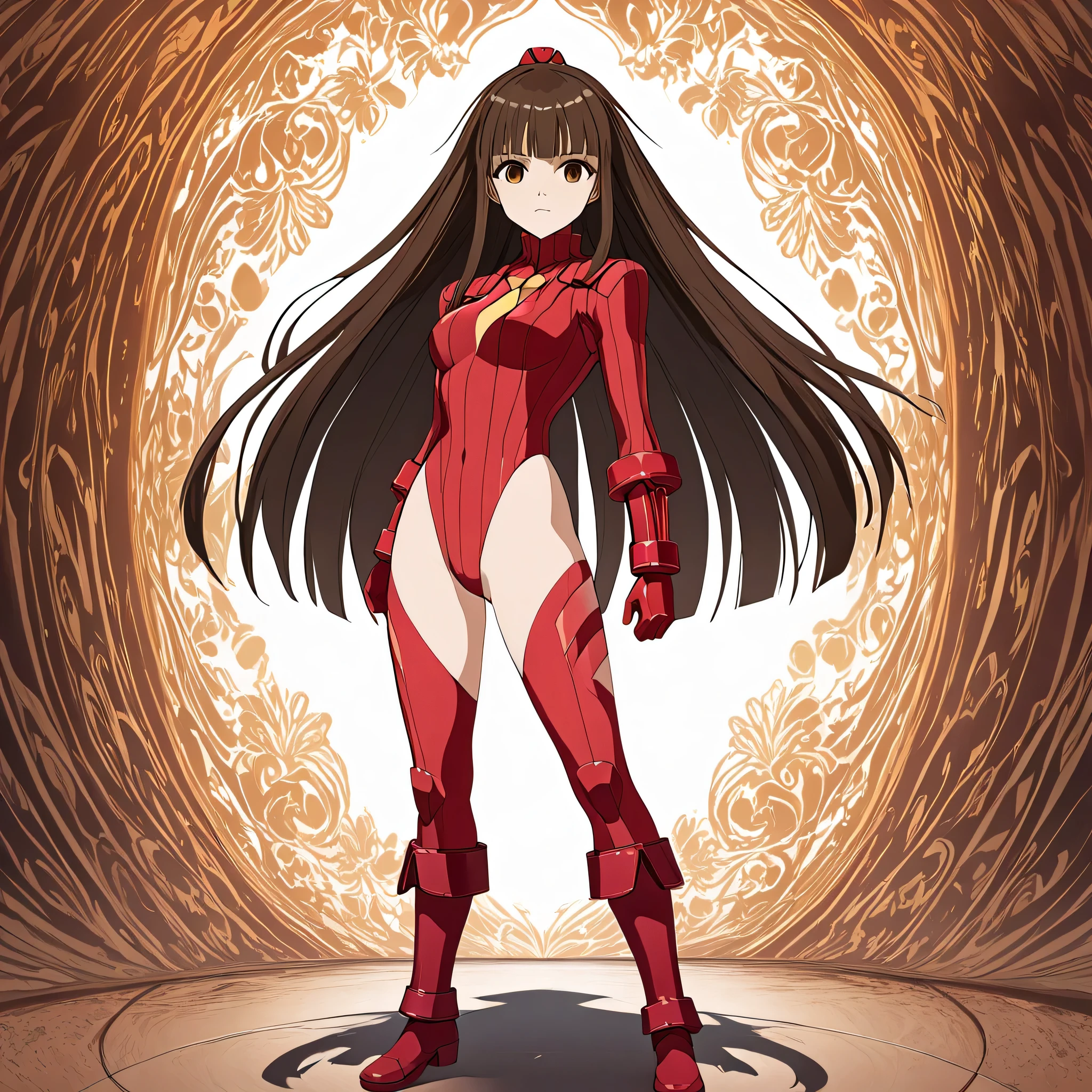 Masterpiece, Best Quality, Highly detailed, illustration, absurdres, street fighter, doll suit, shadaloo doll, dollsuit, girls, multiple girls, expressionless, blank eyes, looking at viewer, red gloves, emotionless, black latex, corrution, mind control, female combatant, full body, hypnotized, unhappy trance, full body suit, ribbed bodysuit, both arms at side, stand up straight, obey, perfect female body, extremely glossy latex, hypnosis, hypnoLora, empty eyes, Mind control device, oses, submissive_pose, Slave, hat, necktie, stand up straight, standing, standing at attention, Slave, hat, necktie, belt, extending the right arm from the shoulder into the air with a straightened hand, nazi saluting, military, military saluting, salute, latex, dark armor, the dark princess, langrisser ii, robe, cape, oumae kumiko, Sound! Euphonium, brown hair, gold eyes