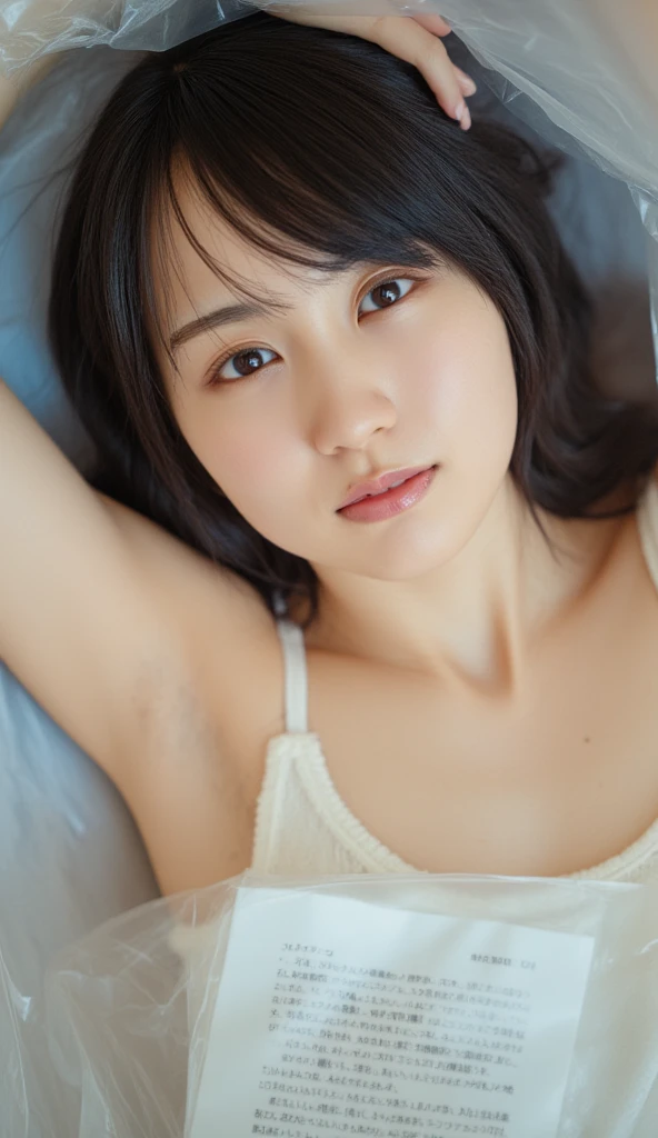 (8K、RAW Photos、Highest quality、masterpiece:1.2)、((、whole body、short hair、Flat Chest、smile))、(Realistic、Realistic)、1 Girl、((lingerie、Waking up、After sexual、g、 Hotel Bedroom、Lying in bed、smile))、cute