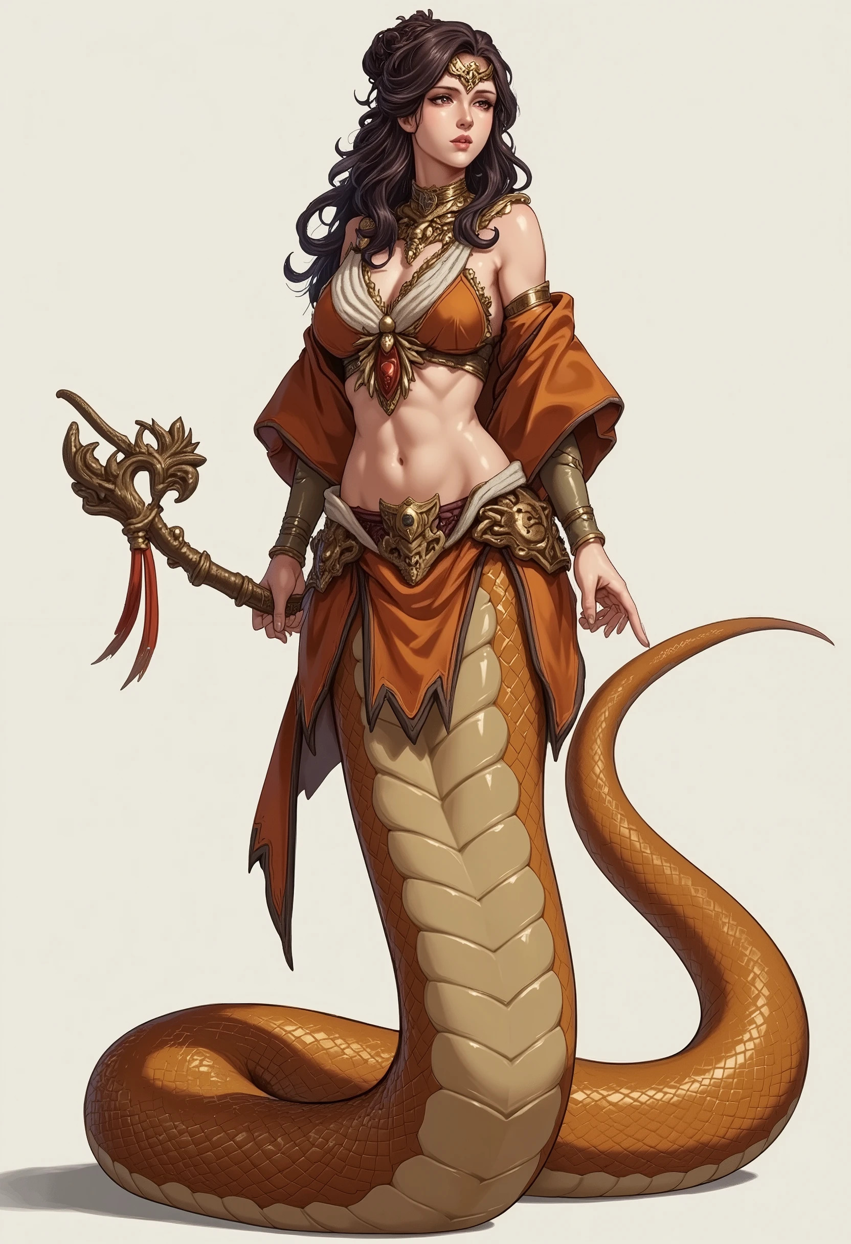 Snake Woman.a female character with a serpent-like lower body.Her upper body is human, but her lower body is serpent-like.