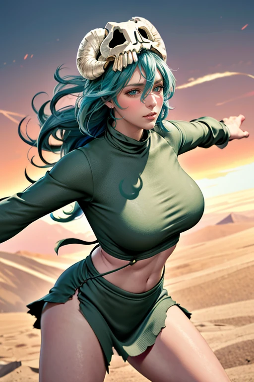green-haired girl, voluptuous, medium-long length hair, large breasts, green eyes, yoga pants, cleavage showing, sleeveless low cut top, with a monitor lizard, outdoor, grassland, tall grass, river, big boulders, night time, night lighting, evening, tornado, tornado coming out of hands, strong wind, gust, tornado, mini tornado