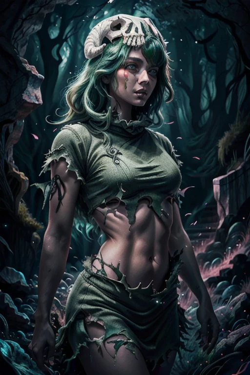 ((masterpiece), best quality, high quality, professional quality, highly detailed, highres, perfect lighting, natural lighting), Being absorbed, tri-kini, Siren, Short, Athletic, Oval Face, Tan Skin, Gray Hair, Brown Eyes with Green Flecks, Narrow Nose, Full Lips, Round Chin, Shoulder-Length Hair, Curly Hair, Half Up Half Down, saggy breasts, Threader earrings, gloss gloss lipstick, Droplets clinging to the surface, Moss-covered rocks near water,ghostly, vampire with fangs, Fair Skin, Blonde with shoulder-length hair, rose sheer lipstick, A decaying, overgrown maze with unsettling whispers echoing through the hedges, hippogriff, werewolf,middle earth, Necromancer Raising an army of undead to do their bidding, Hero, Tall, Thin, Round Face, Fair Skin, Auburn Hair, Blue Eyes with Green Flecks, Short Nose, Pouty Lips, Receding Chin, Extended Goatee, Short, Pompadour, An ancient, mystical ruin, hidden deep in a dense, overgrown jungle, Tolkien