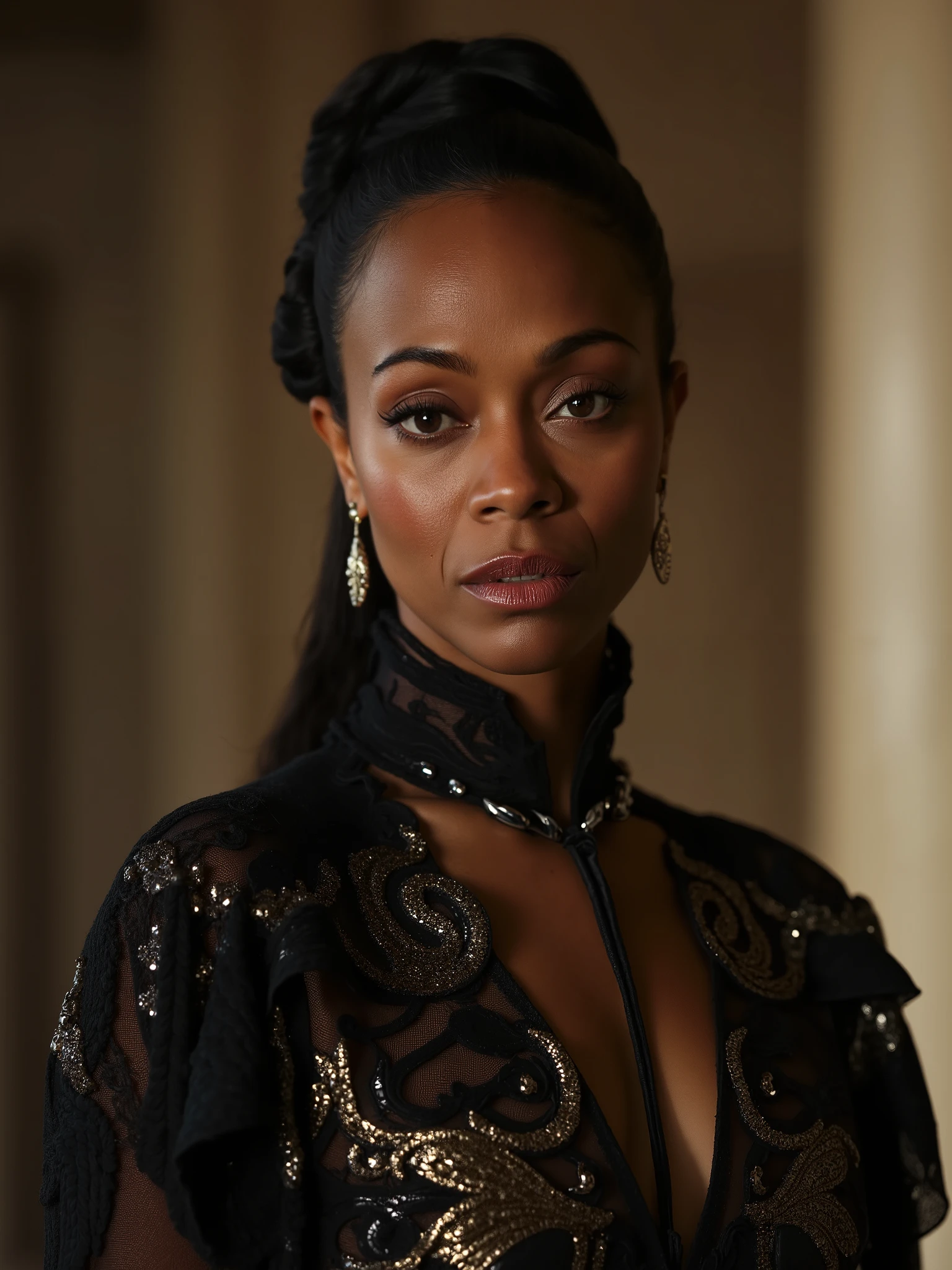 Extremely gorgeous, stunning beauty, Theresa Randle AS A WAKANDAN WARRIOR, DETAILS, GOOD SKIN, highly detailed, skin pores, sharp focus, amazing details,