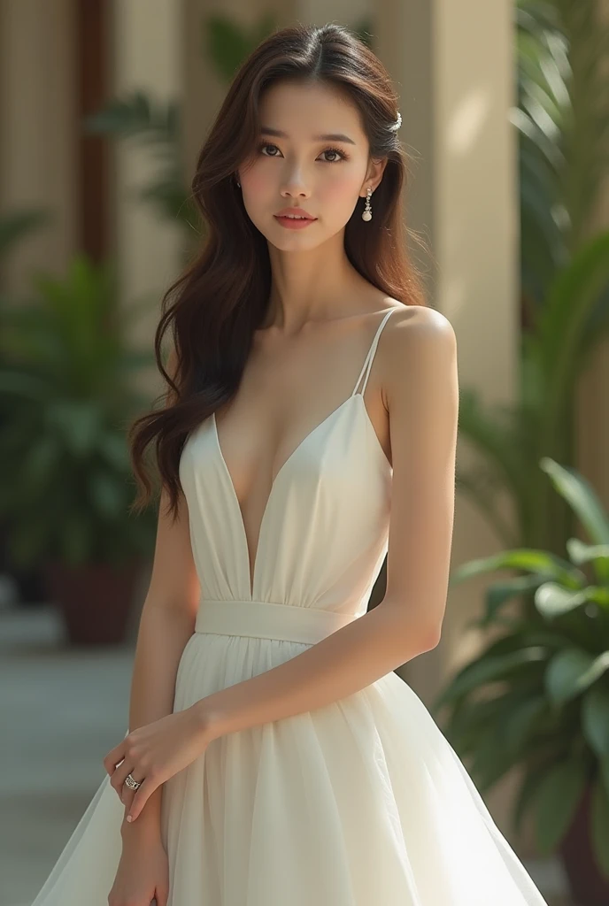 (Highest quality:1.4),(masterpiece:1.4),(Realistic:1.4),(Realistic:1.2),(超High resolution, RAW Photos:1.4),(High resolution, Very detailed:1.2),(8k:1.2),photograph,(Shot from behind:1.3)、Korean women、brown hair photos,One Woman,alone,(In underwear),Very large breasts,((Thigh to head shot:1.3))、(((topless、Large breasts are visible from the side)))、((Toothy smile))、((Very large breasts:1.4))、Realistic skin textures、Slightly freckled、Slender figure、Realistic skin textures、((background,Concrete wall:1.3)),(topless,The breast is visible from the side:1.6),(Long lace slip,White)、3 woman、The angle at which the nipple is not visible、((Updo long hairstyle))、((Black,Long lace slip:1.4))、Correct toes、Detailed facial features、Long slip covers the buttocks and soles of the feet、Long slip covers your butt、Focus on the buttocks