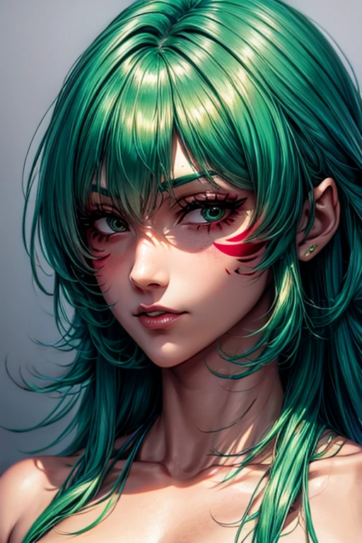 Obra prima, 1080p, luz de rebatimento, Garota, 16 anos, cabelo verde, multiple eyes, olhos azuis, pele clara