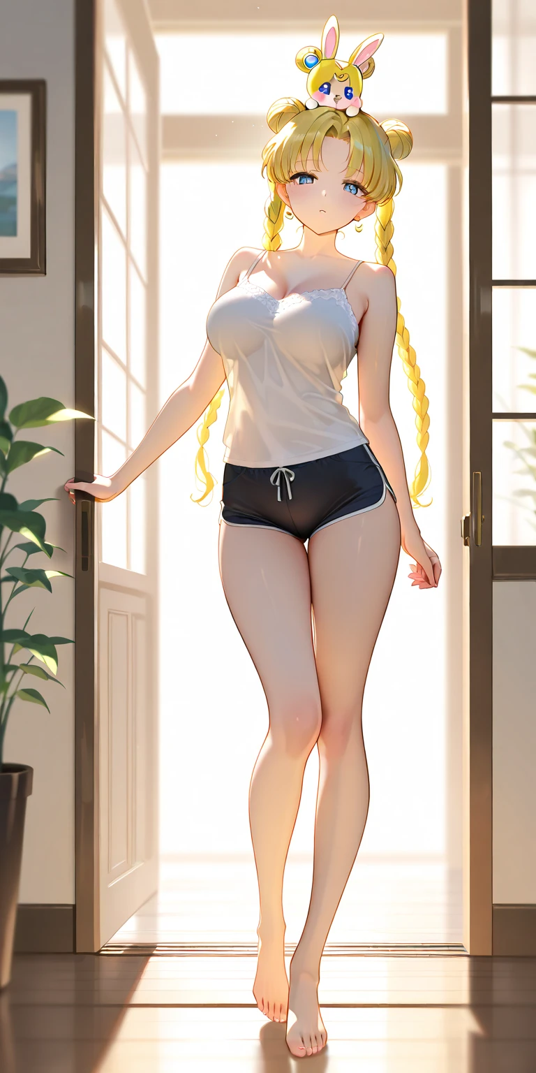 Anime girl stands tall, completely without clothes