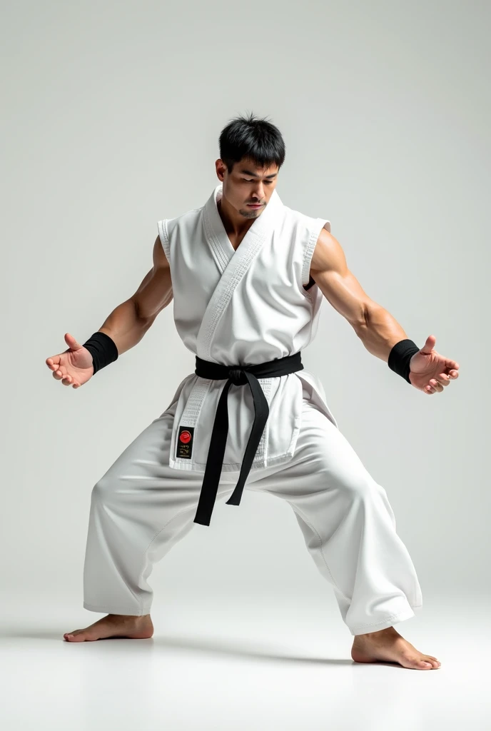 ((8k ((best quality)), ((masterpiece)), (very detailed), real face bald male muscular male full body wear karate chlotes