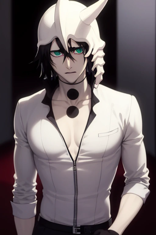 masterpiece, best quality, high quality, 1boy, solo, male focus, looking at viewer, upper body, <lora:ulquiorra_cifer:0.75>, ulquiorra_cifer