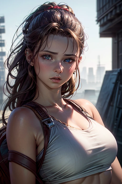 Full face portrait photo of beautiful woman 23 years old、raw、Beautuful Women、Semi-open strawberry lip、Dimples、A wistful look、(Curly hair in brown braids、Bun１)、((A detailed face))、((detailed facial features))、(Fine skin)、pale-skinned、the cyberpunk megacity environment、Neon light、highrise buildings、((At the gym))、 Soft natural light、wetted skin、(cool color)、moist、Reflectors、(​masterpiece)(Perfect aspect ratio)、(photos realistic)、(top-quality)、(detaileds)photographed in a Canon EOS R5、50mm Lens、F / 2.8、nffsw、(in 8K)(wall-paper)(电影灯光)(Dramatic Lighting)(foco nítido)(Convoluted)、Raw photography、Raw photography、Gigachad Photos、Pose for the camera、jeans、behind arms、in 8K/nffsw、 Digital SLR, hightquality, film grains, FujifilmXT3, ighly detailed, Photorealsitic, realisitic, Incredibly ridiculous, ighly detailed, (Professional Studio Lighting), (professional colorgraded), edgelighting, cinematlic lighting, lumen reflections, Soft natural lighting, soft colours, photon maping, Radio City, (beautidful eyes), (A detailed eye), (A detailed face), symmetrical eye, sharp eye, Cold Face, full body Esbian), (high level of detail),(Wetty、Oil lubrication)、(athletic bodies)、(perspired)、big breasts thin waist、large full breasts、High Detail Skin、Uncharacteristic textures、ultra-detailliert、realistic skin textures、s Armor、top-quality、超A high resolution、(Photorealsitic:1.4)hight resolution、detaileds、Raw foto、Sharp Re、Lee Jeffries Nikon D850 Film Stock Photo 4 Kodak Portra 400 Camera F1.6 Lens Rich Color Ultra Real TextureDramatic LightingArt Station Cinestar 800Unreal Engine Trend、(Body and Fitness)。