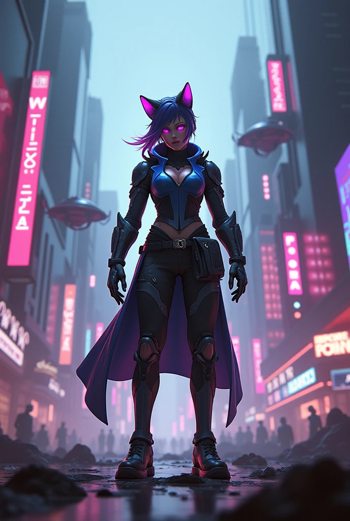 anime character in a cat suit walking down a city street, cyberpunk angry gorgeous goddess, in cyberpunk city, cyberpunk judy alvarez, cyberpunk cat, female cyberpunk anime girl, trending on artstation hd, deviantart artstation cgscosiety, cyberpunk art style, cyberpunk girl, cat girl, anime cyberpunk art, cyberpunk themed art, ross tran 8 k