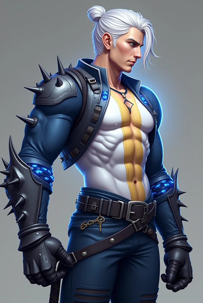 Design handsome man. 22 year old man with glowing toxedo.Light blue hair blue eyes. Crea un fondo de llamas ((mejorar rostro))((fighting))((magic fight)) whitentranslucent blue hair. Glowing blue tattos