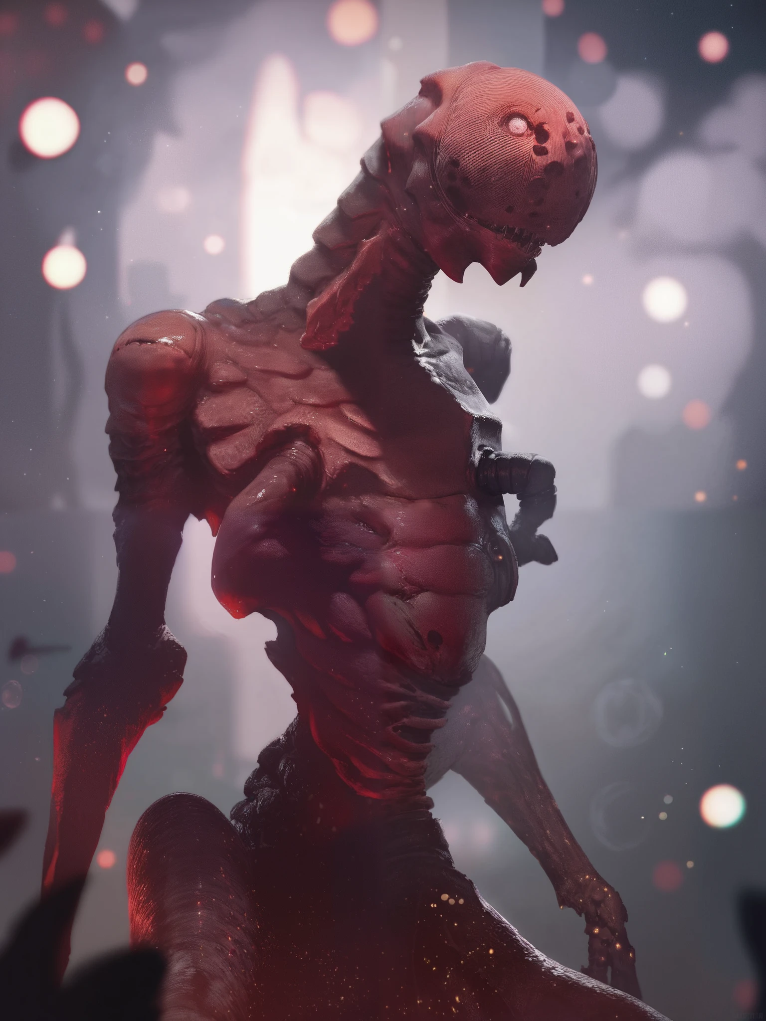 (  high quality, 4k,  ultra-detailed  ,  Realistic,  bright colors  , bokeh), (monstrous creature:1.1, dark atmosphere), Heavens, be abominable,  deep darkness  , highly detailed,  play of light and shadow  ,  Particles 