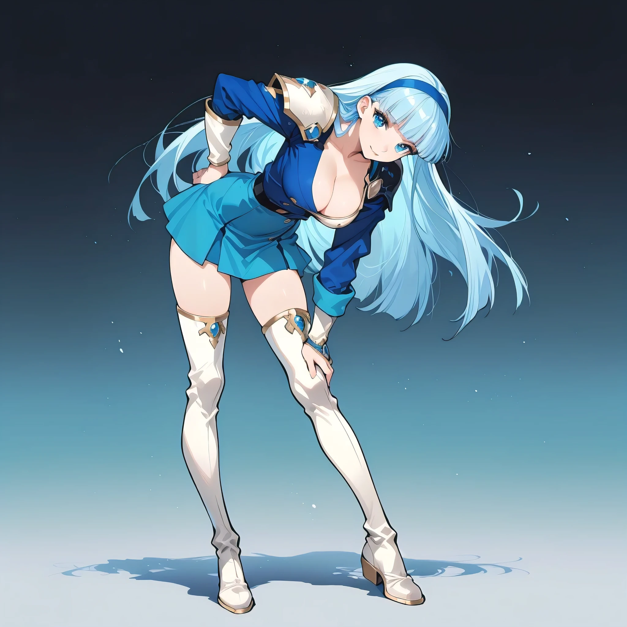masterpiece, best quality,[(White background:1.4)::5],1mature girl,full body, blue hair, long hair, magic
