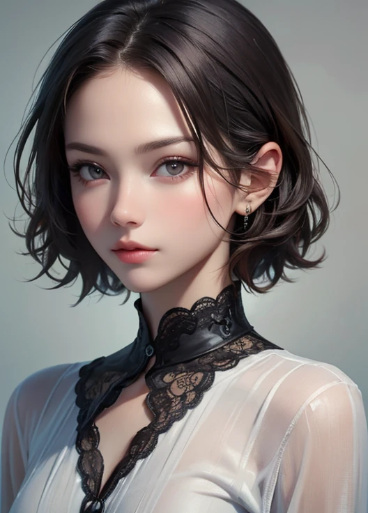 a student with a bob cut hair style. beautiful shadowing. art by Artgerm and Range Murata.