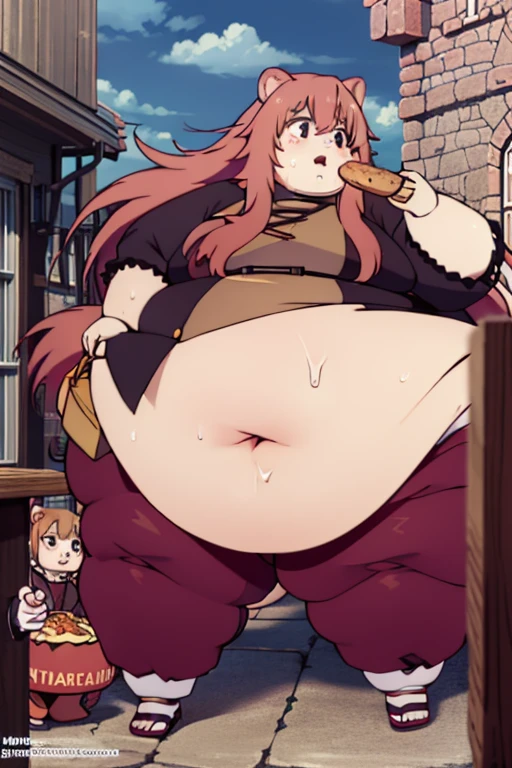 Raphtalia fat, force feed, obese, fat, fatter, round, rotund, fat clothes, overeating, stuffed raccoon, red suit, massive fat, huge fat, glutton, gluttony, gluttonous, voracious, force feeding, fat food, fat belt, buttons, belt pop, belt unbuckle, belt stuffing, obese belt, shortstackbt