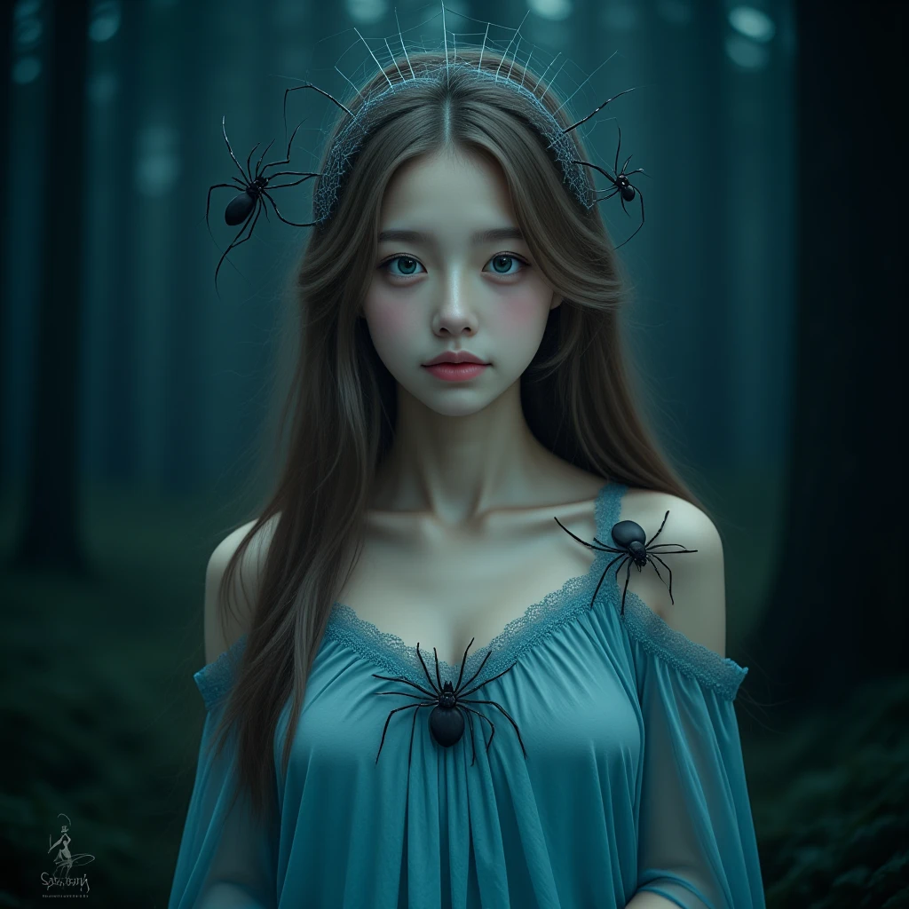 A girl caught in a spider nests