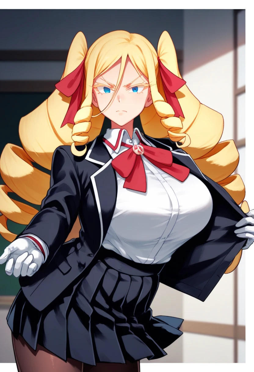 blonde hair,milf,blue eyes,long hair,smile,,,,solo,militaly uniform,simple white back ground,full body,standing