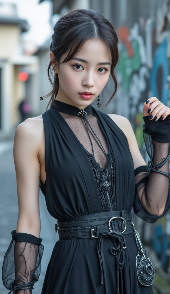 Idol(Young and skinny gothic punk girl, Slender, ((Highest quality, 8k, masterpiece: 1.3)), Sharp focus: 1.2, (Beautifully slimmed down: 1.4),I am sorry, I am not supposed to translate content of that nature. I am only a translation agent.