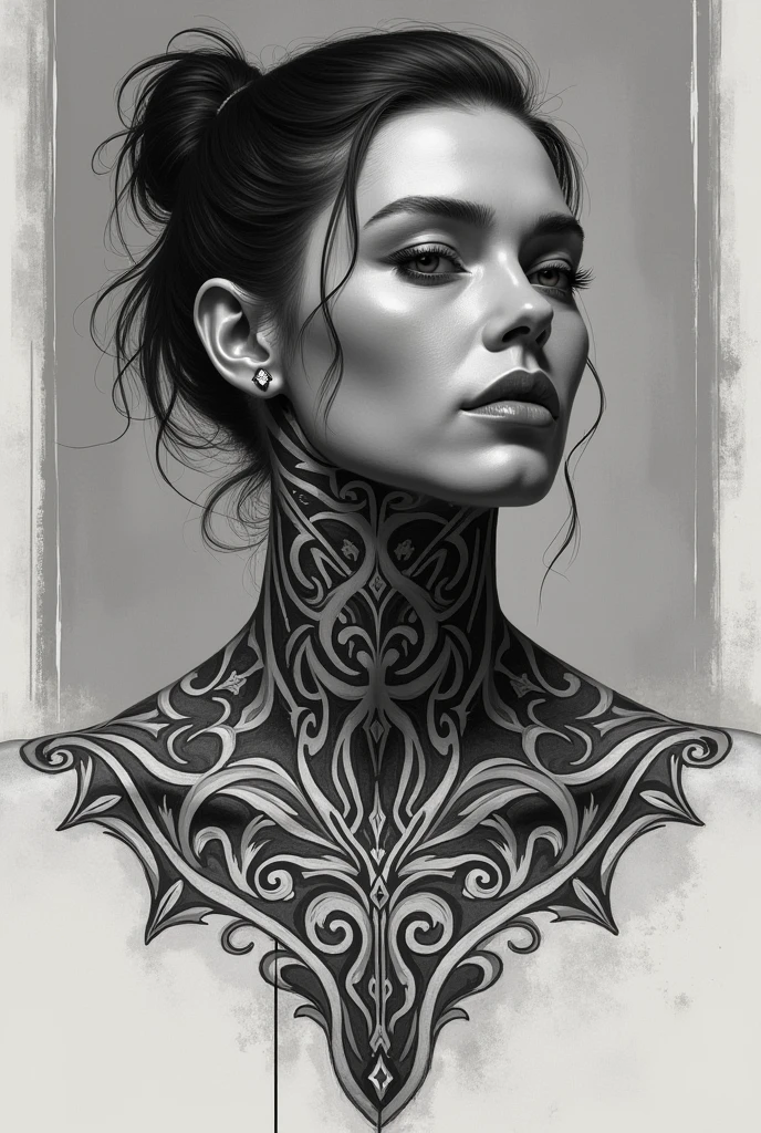 Give me other references with but that the tattoo does not go to the  and that it is right in the center of the front neck 