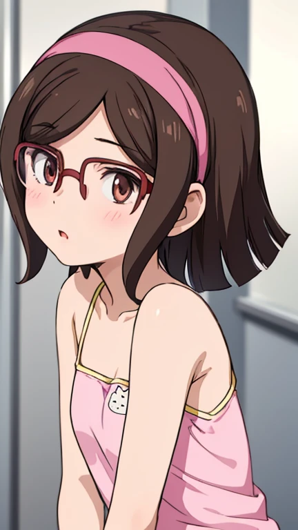 masterpiece, best quality,ultra detail, <lora:anmnr01:0.3> <lora:add_detail:0.5>,<lora:GoodHands-vanilla:0.8> <lora:gbf_china_v1:1>kousaka china, headband, eyewear,camisole, denim skirt, miniskirt, white thighhighs,blush,shy,,leaning forward,from above,looking up viewer,indoor