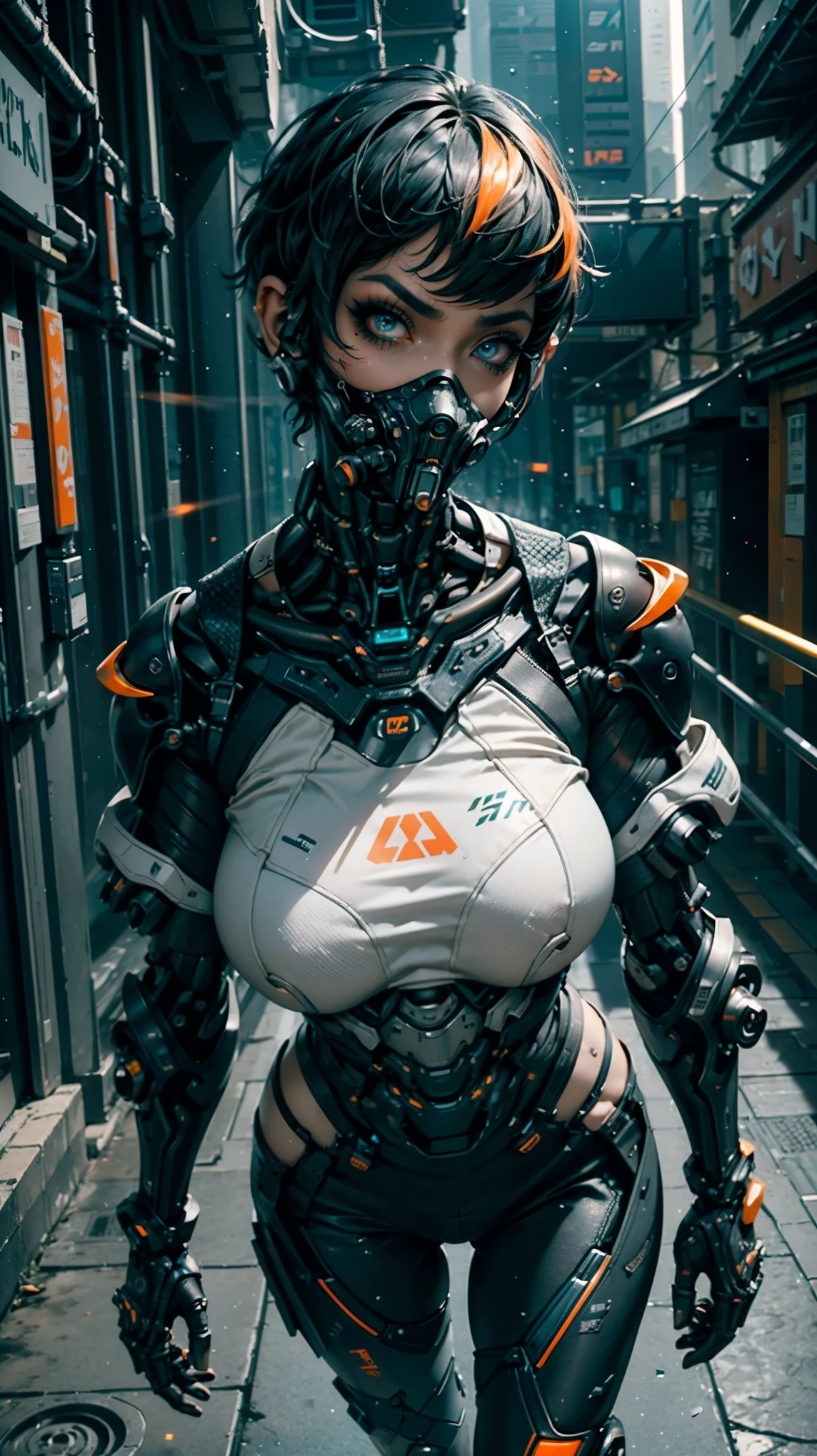 ((Unreal Engine 5)), Realistic Rendering, Excellent, (full mecha armor), helm, (Yoga Pants), looking on viewer, walking down on street, beautiful face, makeup, (photorealism:1.2), ultrarealistic uhd face, (huge fake boobs:1.4), (gigantic breasts:1.1), (muscle abs), (big butt), (wide hips), (thick thighs), slim waist, hourglass figure, full body, ((glowing skin)), ((shiny skin)), Realistic body, ((she is sexy)), ((clean skin)), photorealistic, bokeh, masterpiece, highres, 1080P.