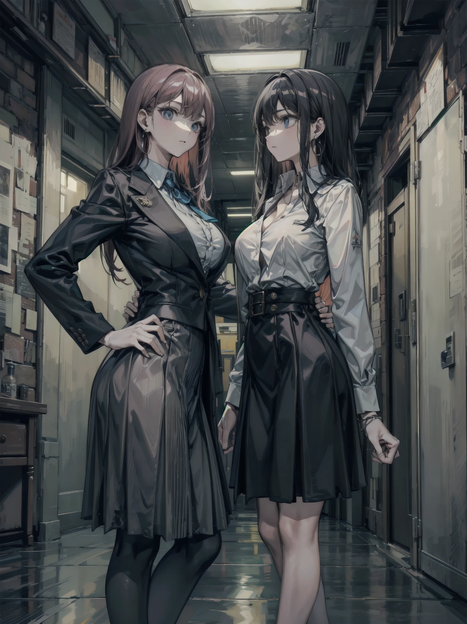 medium hair, big tits, tearful mole, earring, full body, collared shirt dress,