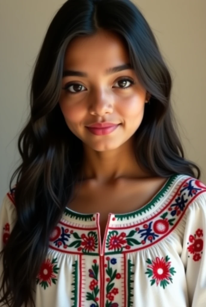 A girl with natural beauty and long hair she is a Kerala girl that girl was zero makeup she is a Christian girl she have a jesus cross pendant in she's neck she have a red churidar she was medium sized body she have a small smile she's face shape is square