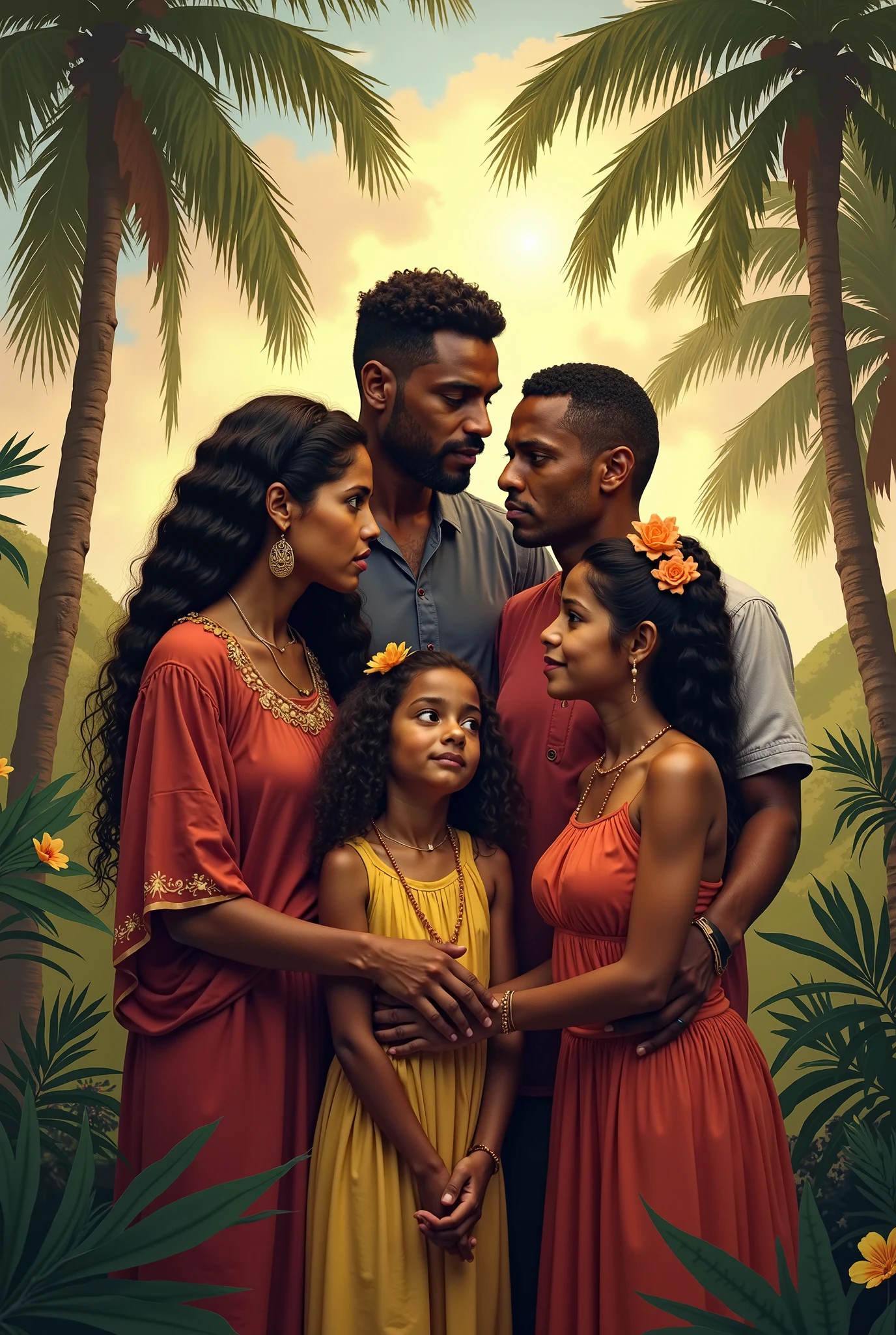 ((melhor qualidade)), ((Obra de arte)), (detalhado), family faces a difficult journey, going through situations of hunger, thirst and violence 