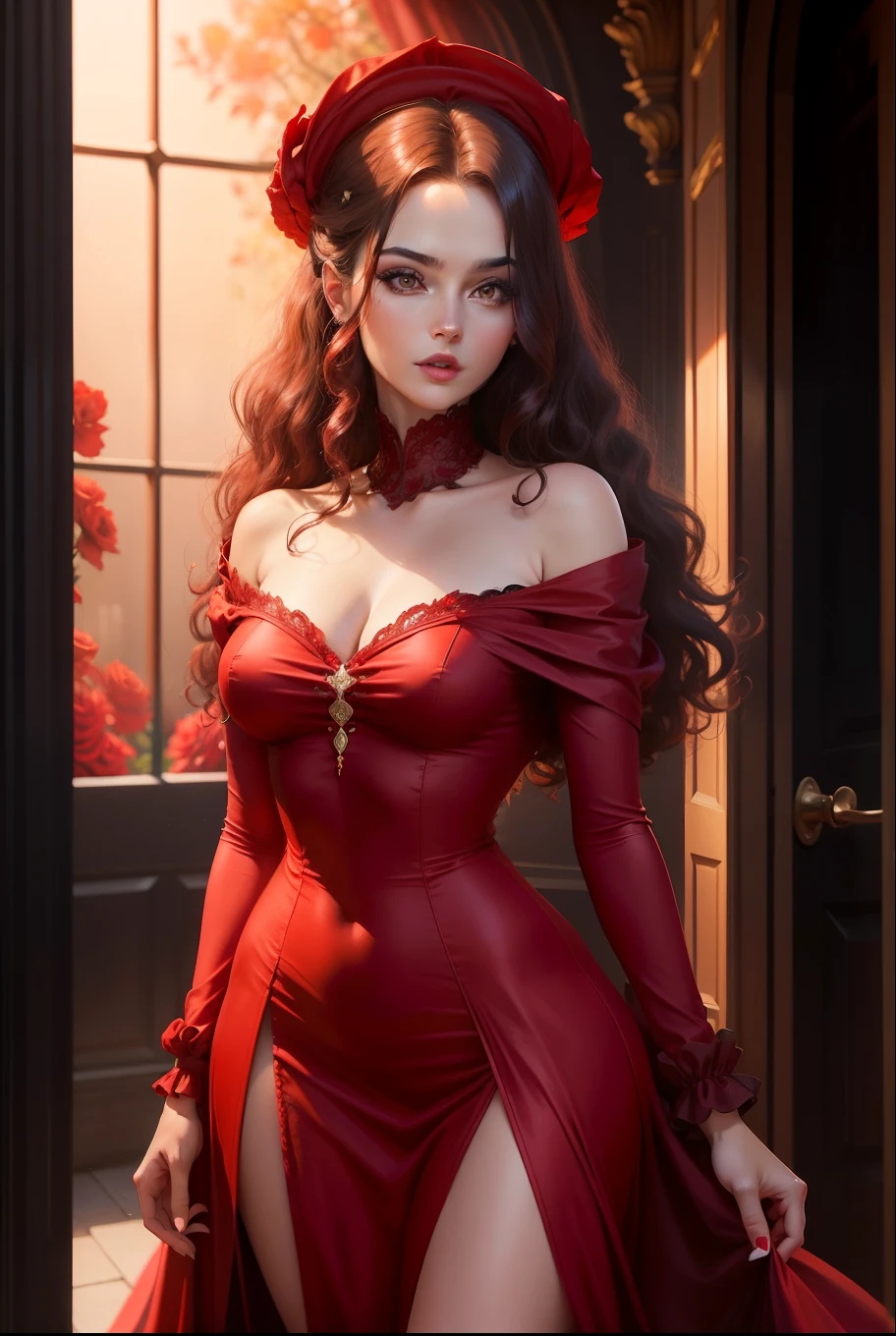 (elegant ensemble, 4K, high resolution, photo-realistic:1.3), a captivating image featuring a beautiful lady adorned in a striking outfit, showcasing her unique style and grace, (confident posture accentuating her attire:1.2), (expressive eyes radiating charm and sophistication:1.2), dressed in a vibrant yellow skirt paired with a crisp blue top and a high, pristine white collar, (bold color contrast adding visual impact:1.1), a flowing red cape draping elegantly from her shoulders, (a pop of color adding a touch of drama:1.1), a perfectly tied red bow adorning her rich ebony hair, (each element of her ensemble harmonizing beautifully:1.1), (Canon EOS 6D Mark II camera, ideal for capturing vibrant colors:1.2), (paired with a Canon EF 50mm f/1.4 USM lens:1.2), (capturing her elegance and individuality with precision:1.1), (immersing in the vibrant fashion statement:1.1), (highlighting the seamless fusion of colors and style:1.1), (the image resonating with a sense of unique fashion and timeless beauty:1.1).