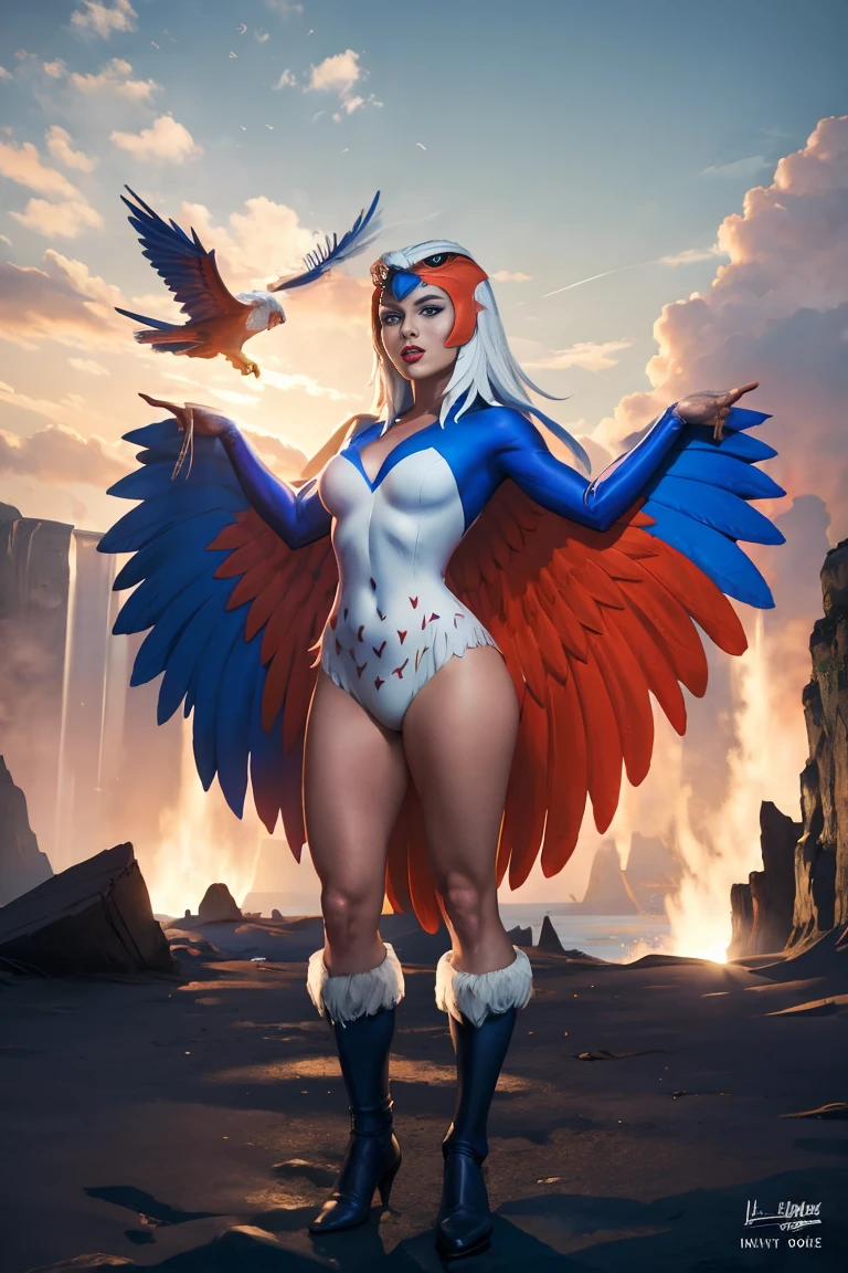 straight-on,pose,looking at viewer,solo, BREAK,
CARTOON_Sorceress_heman_90s_ownwaifu, www.ownwaifu.com,
breasts, long hair, medium breasts, white hair, lips, makeup, lipstick, blue eyes, monster girl, nose, red lips, animification,
wings, feathered wings, feathers, white hair, angel wings, white wings, harpy, leotard, winged arms, bird, bird wings, helmet, multiple wings,
BREAK, official art,extremely detailed CG unity 8k wallpaper, perfect lighting,Colorful, Bright_Front_face_Lighting,shiny skin, (masterpiece:1.0),(best_quality:1.0), ultra high res,4K,ultra-detailed, photography, 8K, HDR, highres, (absurdres:1.2), Kodak portra 400, film grain, blurry background,(vibrant_color:1.2),professional photograph,