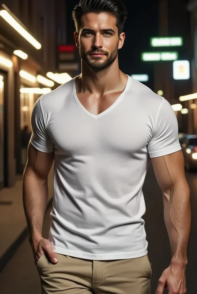 (Venezuelan man:1.2), Latino-European features, (masculine face:1.2), rough face, (short hair) stubble beard, (wearing a shirt), (loose shirt), jeans, (slightly fit), Sharp features, brown hair, tanned skin, (anatomically correct:1.2),
