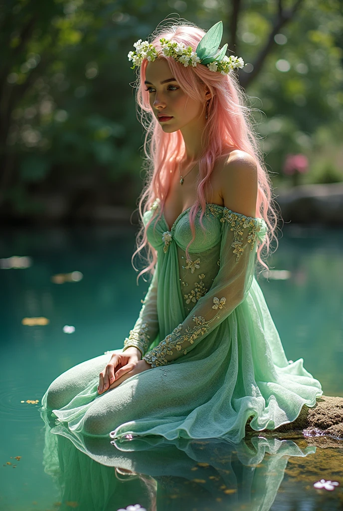 <lora:unhorny_v01:-1> 1girl, (waist up shot, erotic, sexy:1.1), <lora:Squeezer2:0.4>, (bright colors, colorful:1.2)
voluminous curls, shoulder-length and bouncy
soft pastel pink hair, whimsical and light
enchanted forest, dappled sunlight through the trees, greens and earthy tones, curious and enchanted expression, looking off into the distance, a crown of wildflowers in her hair