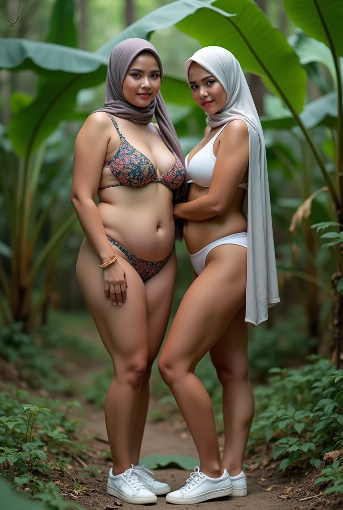 1 femme Arabe, bbw, en lingerie, tres sexy, en hijab, avec des grosses fesses, entrain de nettoyer le sol en carrelage avec une serpillere,