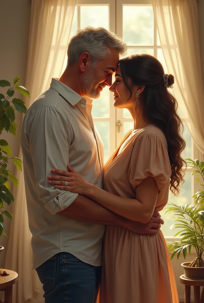 Mother and father in a house,father holding mothers sholders