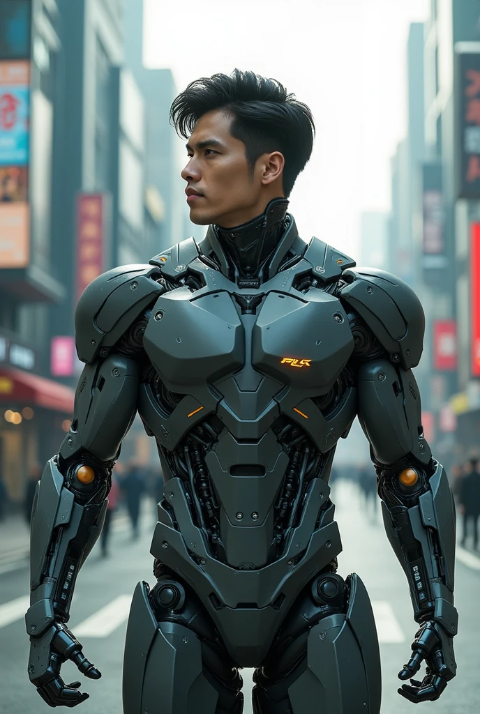korean man, wearing no shirt, beautiful  face, muscular chest, volume big fit ass pênis ereto , protuberance, big fit ass, futurist, robot body