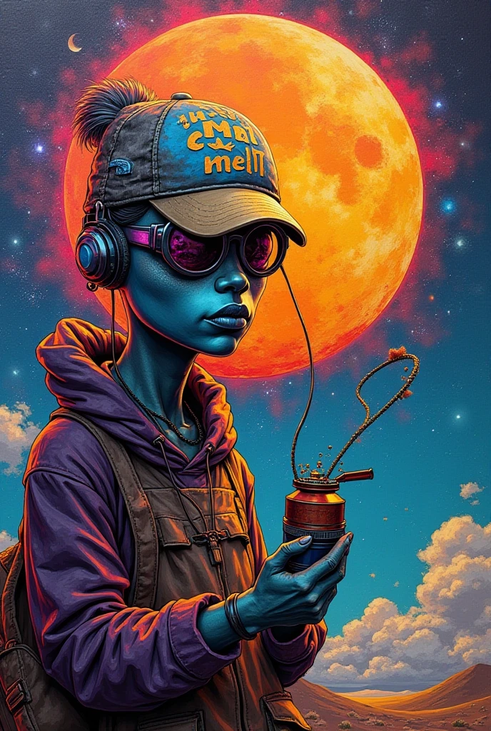 An alien rapper made out of stained glass, smoking a joint, t-shirt design, vector art, hip hop grunge