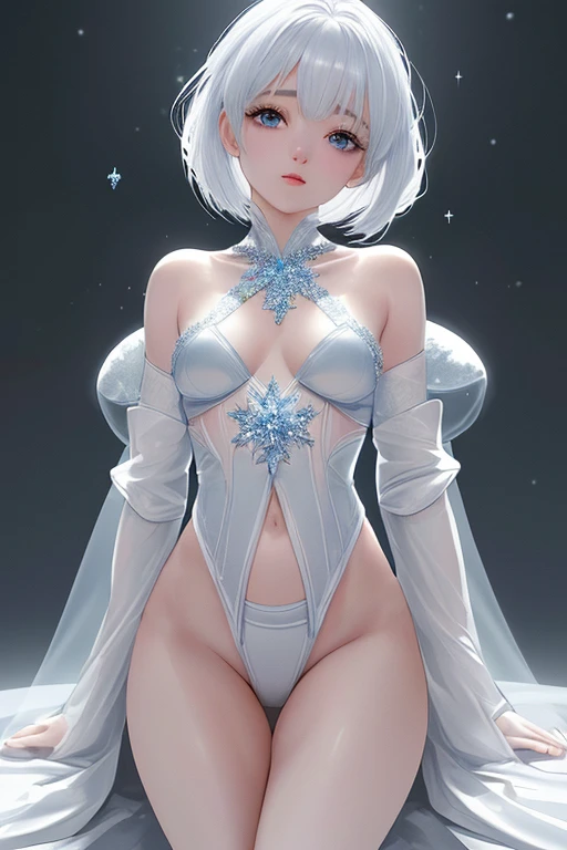 ((top-quality, masutepiece, Top image quality, 8K)), ((1girl in, perfectly proportions, Beautiful body, Detailed skin, Detailed eyes, Realistic middle chest:1.5)), ((perfectly proportions, Beautiful body, showing your whole body:1.5)), (Best Ratio: 4 fingers, 1 thumb), Trees in the snowfield shining in the morning glow々and ice, Smiling young woman in white fur long coat, ((Everything is sparkling、reflecting light:1.2)), ((Rime Ice:1.5)),