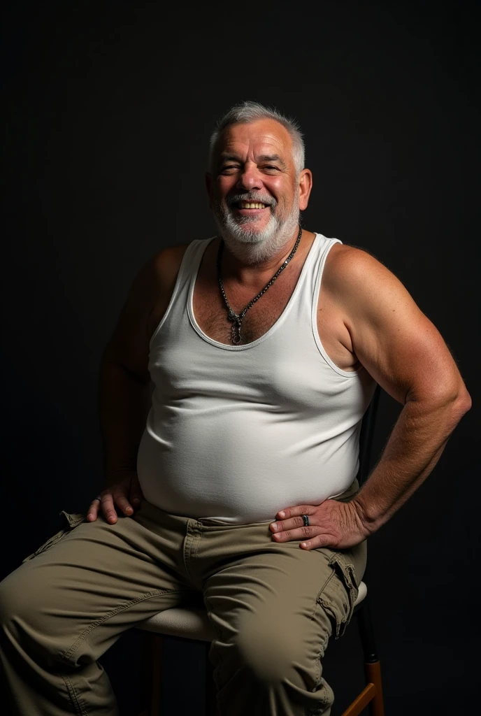 white mature dad nude, in a thong, bulge. with a dad bod, belly, less muscle.