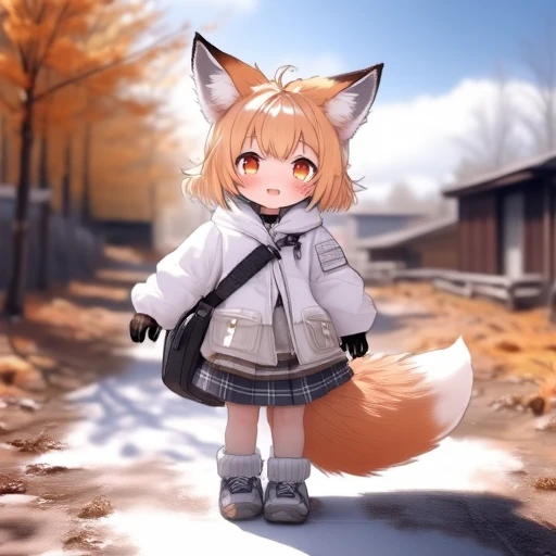 Anime girl with a furry tail and a school uniform - SeaArt AI