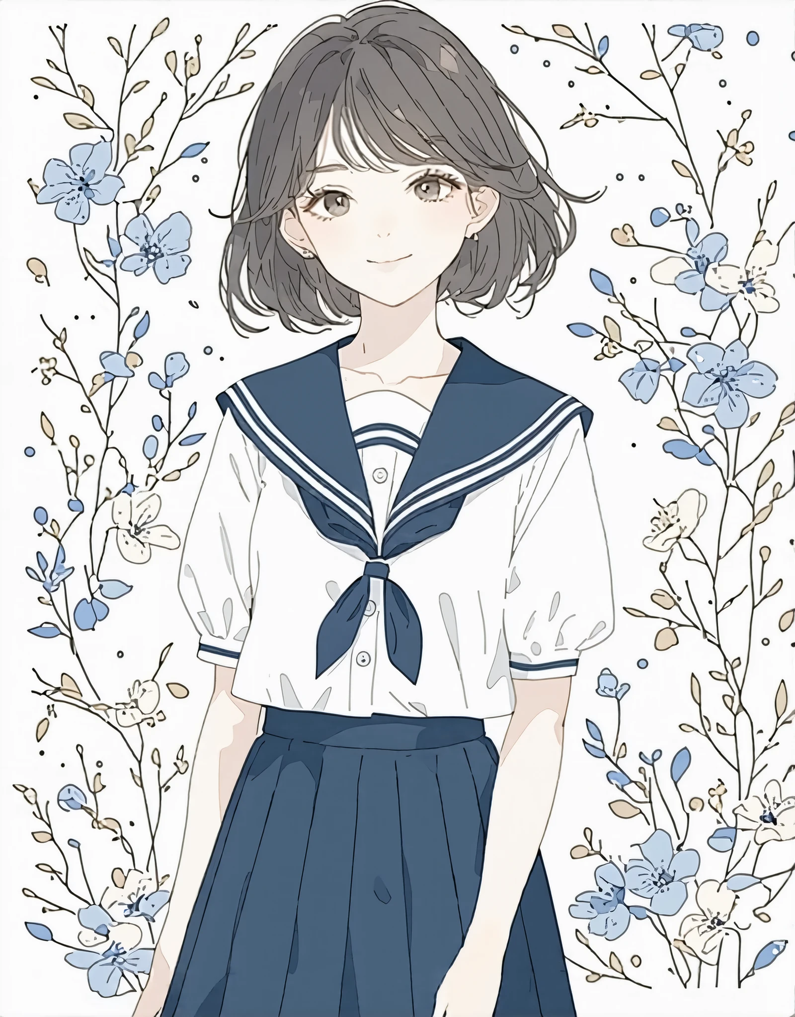 Anime girl in a sailor outfit standing in front of a floral background ...