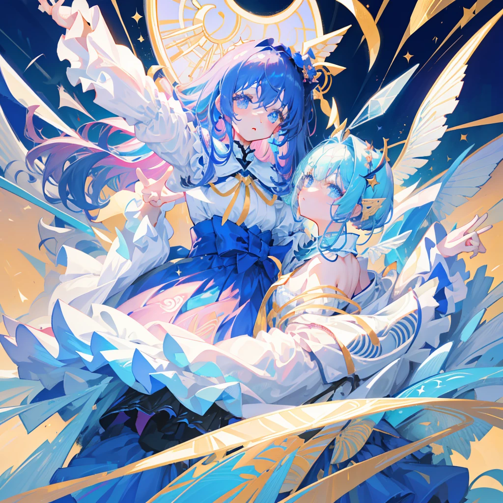 （（（masterpiece、Highest image quality、highest quality、highly detailed unity 8ｋwallpaper）））、（（Illustration of one girl））、（（（beautiful girl）））、blue hair、white clothes