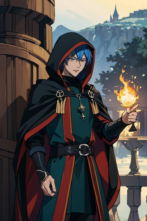 Beautifully realistic portrait of a young adult male sitting on a throne, hades style, hyperrealism, ethereal, cel shading , style of darkest dungeon,
