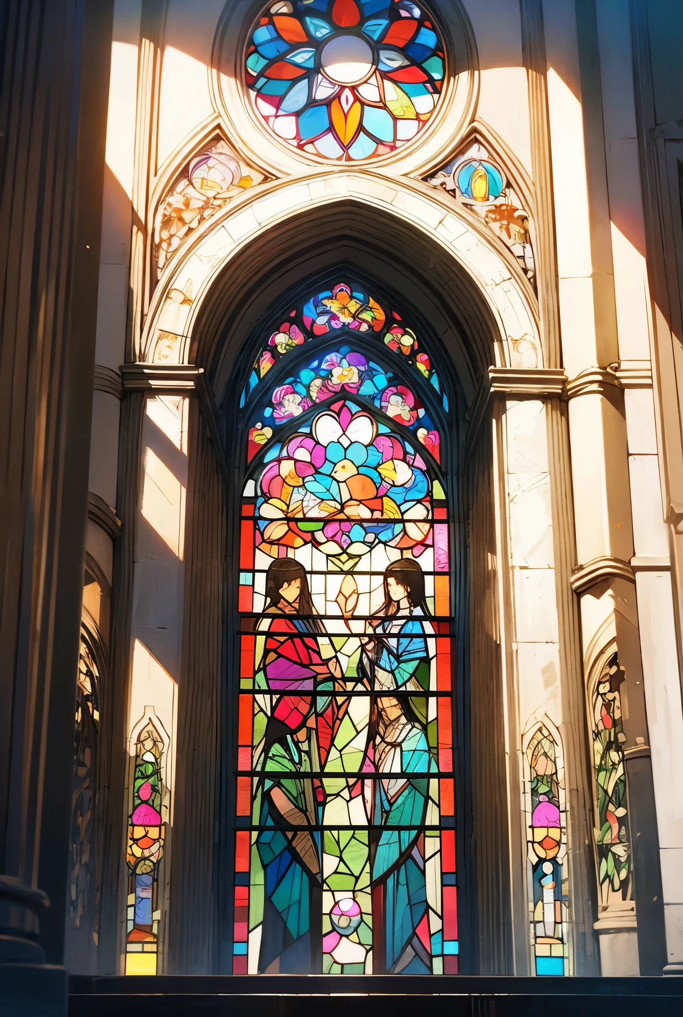 a picture of a stained glass window, intricate art, by Mario Dubsky, stained glass art, amethyst stained glass, detailed art in color, by Robert Richenburg, by Adrienn Henczné Deák