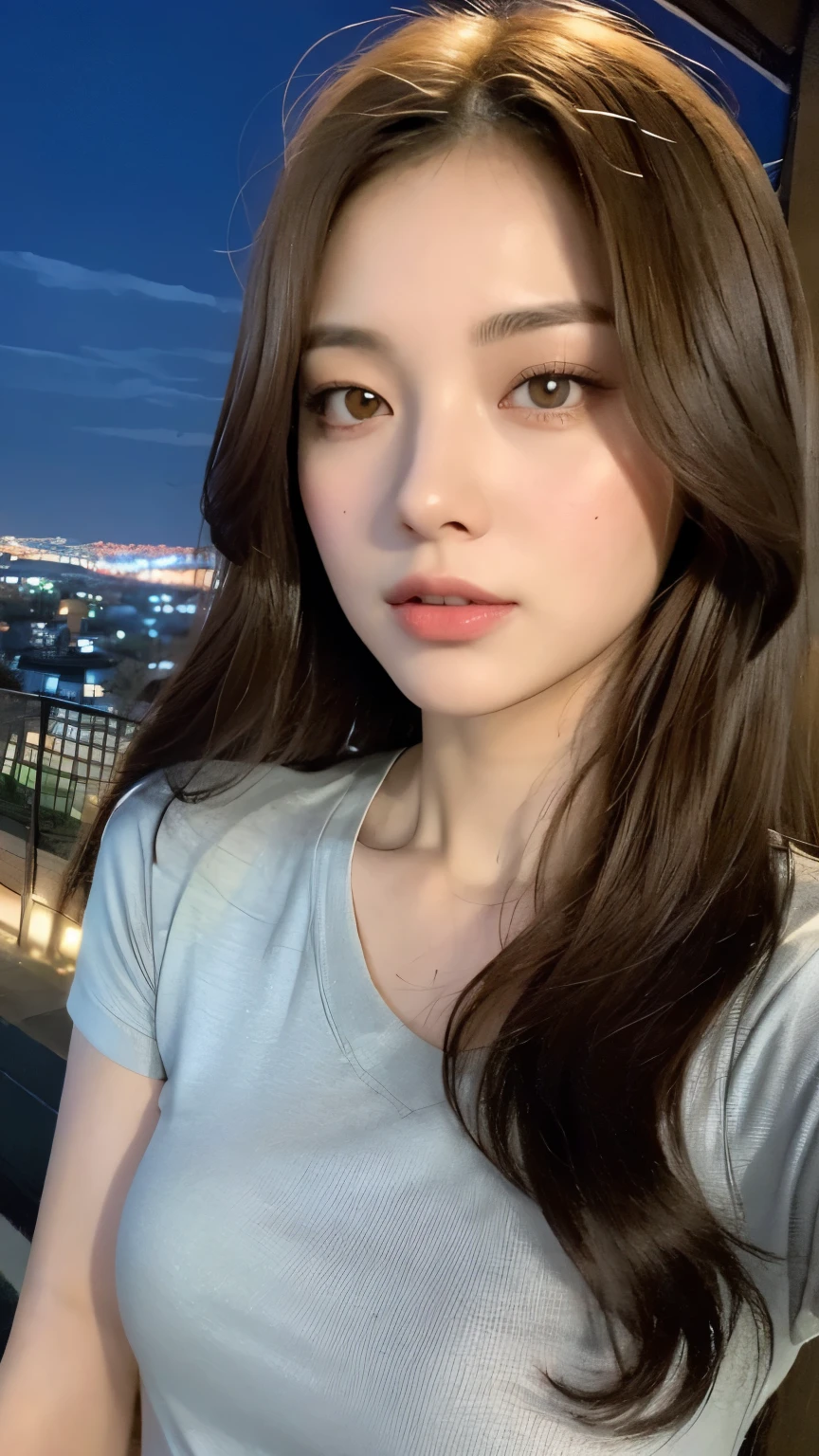 ,Half Body Focus、high detail, Super detailed, ultra high resolution, Girl enjoying her time in the galaxy of dreams, surrounded by stars, Warm light sprinkled on her, Starry sky with colorful galaxy and galactic clouds in the background, Stars flying around her, delicate face, Add a playful atmosphere , --v6,((Light pink cheeks and lipstick))、