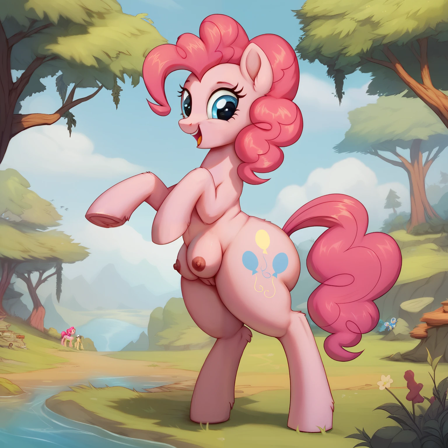 ((High Quality image 10k)) (( perfect autonomy)) Masterpiece, Apple Bloom, solo girl, evil smug grin, naked, medium sized breasts, thick body, pubic hair, very big Feet, massive big Feet, Apple Bloom Equestria girls, full body, Standing, in the meadow by a farm, Apple Bloom, cuerpo completo, high resolusion