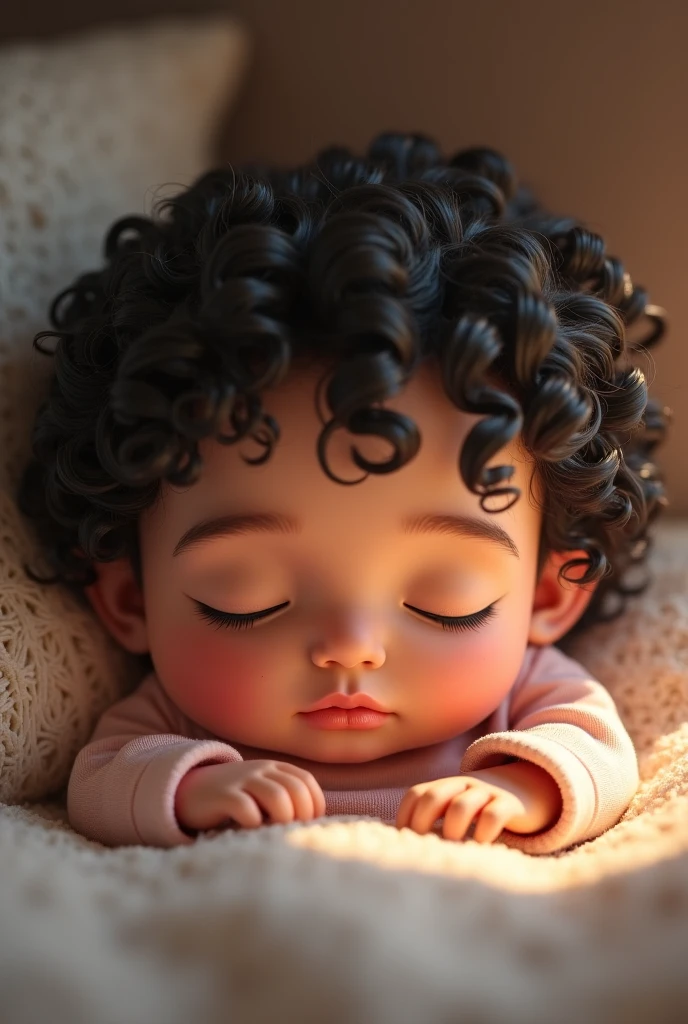 Create the image of a small child, from the characteristics of parents and ancestors.
The mother is mulatto, has wavy black hair, slightly slanted eyes, Oval face, nose is chubby but upturned, a boca é mais fina em cima e chubby em baixo, black and thin eyebrows.
the father is white, medium brown hair, black and full eyebrows, nose has characteristics of an Italian nose, oval face shape, the mouth is fuller on the lower lips, the eyes are brown, the father has an ear that projects more forward.
The couple's ancestors, they had blond hair, and people with light eyes, greens and blues.
I had a dream a while ago, breastfeeding a little white child, thinning hair, chubby, I was around 4 months old so start here