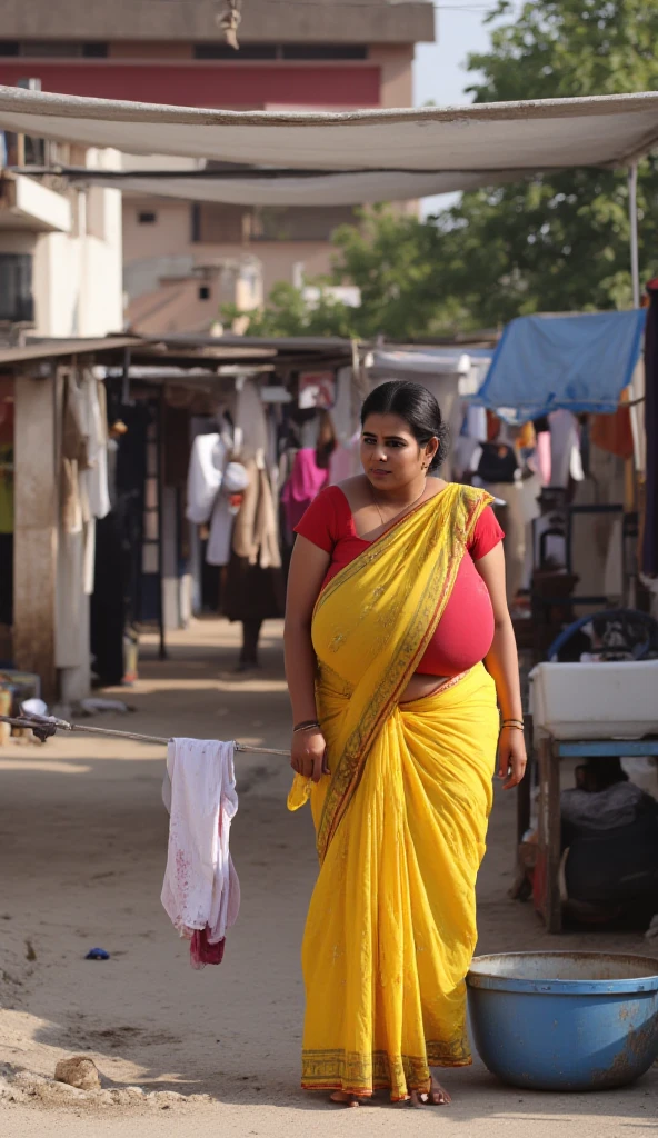 A very obese woman , walking on the street in india 