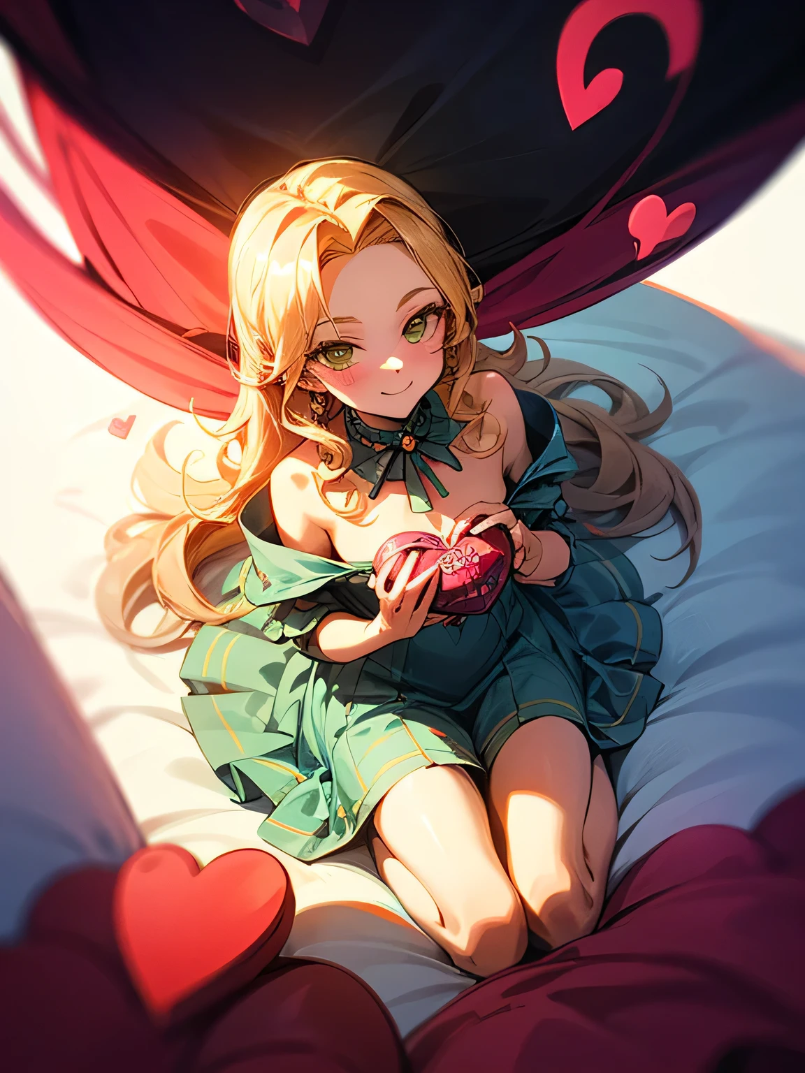 (from above:1.3)Alone,( wariza),(looking at viewer:1.3),fullbody,blonde curly long hair,forehead,lime green eyes,abult woman face, beautiful adult woman smiling,offshoulder crimsonred ゴージャス dress,(ValentinesDay),(Quiron heart ),(Rose Revolution),(Enchanting chest:1.3),(i am a main charactor:1.3),( manga style),(sketch),(illustration), masterpiece , best quality,