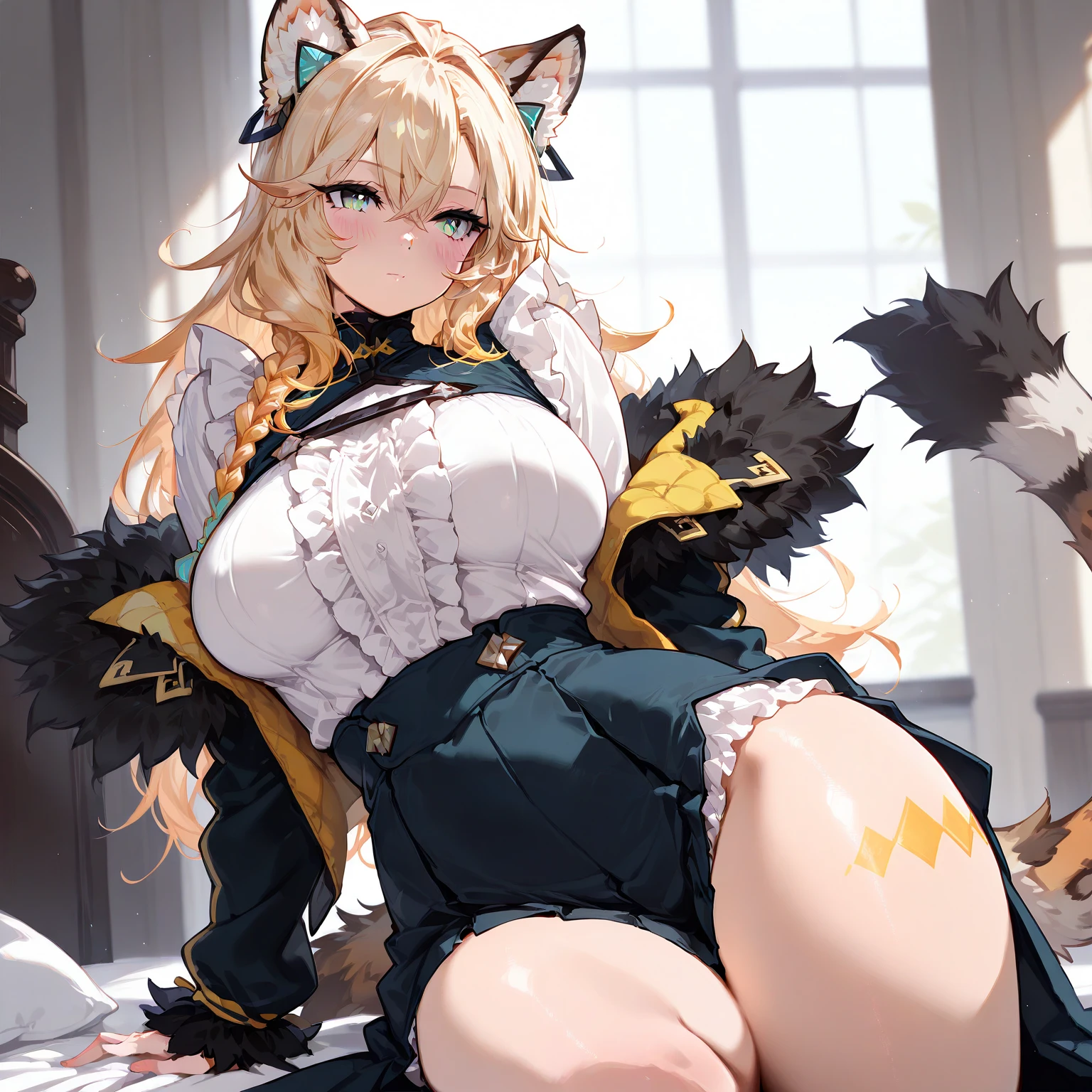 1 girl, alone, dog girl, yellow fur, yellow hair, dog ears, long hair, bow, blue clothes, (From above:1.3), liar, outdoors, cobblestone road, plump sleeves, blue eyes, grassland, flowers,, (Uploaded to e621, furry, anthro, kemono:1.3),, (highest quality, masterpiece, shape, Super detailed:1.3), (gouache, Oil, Impressionism), NSFW,vagina, sex,burp once,3 boys