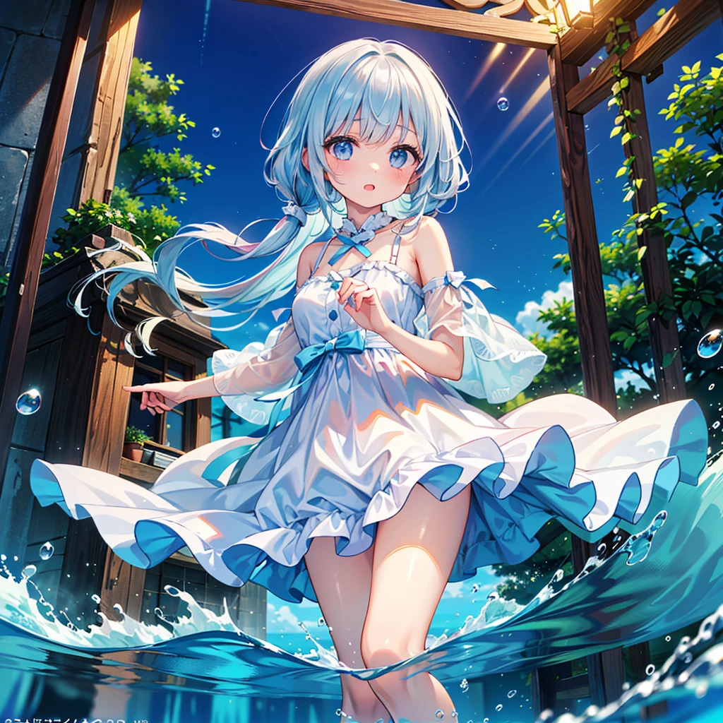 girl,(light purple silver hair:1.2),(Beautiful clear blue eyes:1.2),((Underwater sparkling:1.3)),((水中に光が差し込んでとても綺麗でfantasy:1.3)),((swimming with fish and dolphins:1.2)),((aquarium background:1.1)),(high resolution),(fantasy:1.2),((Looking down on the city with a smile:1.1)),(an underwater city:1.3),
