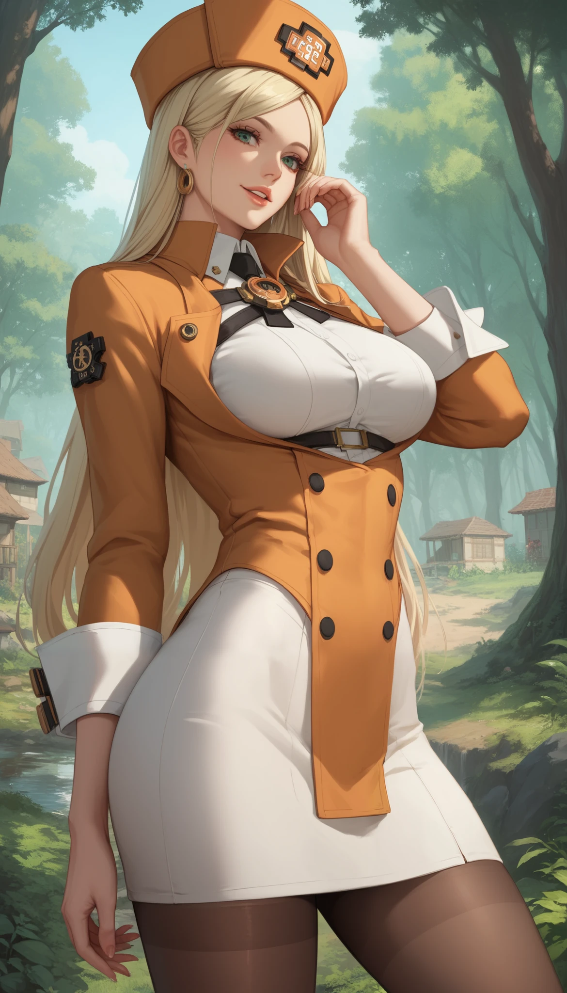 (masterpiece, best quality),domino,hat,peaked cap,uniform,gloves,sunglasses,sitting,naked, big breasts, blonde hair, prison, cell,

